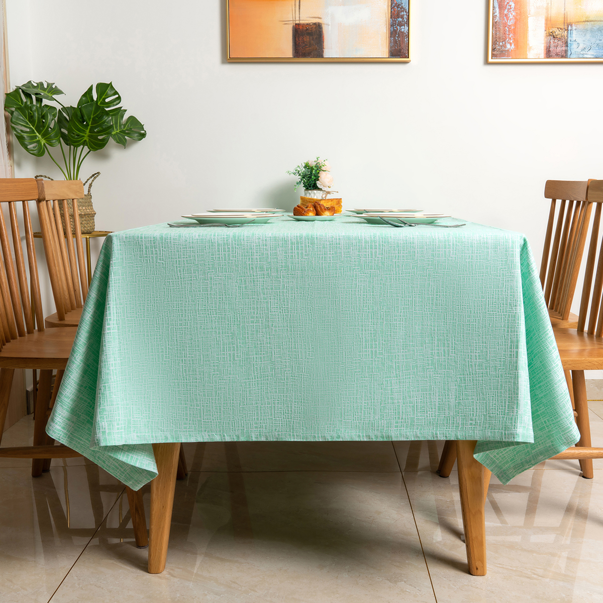 100% Cotton Green Yarn Dyed Imitation Bamboo Yarn Tablecloth