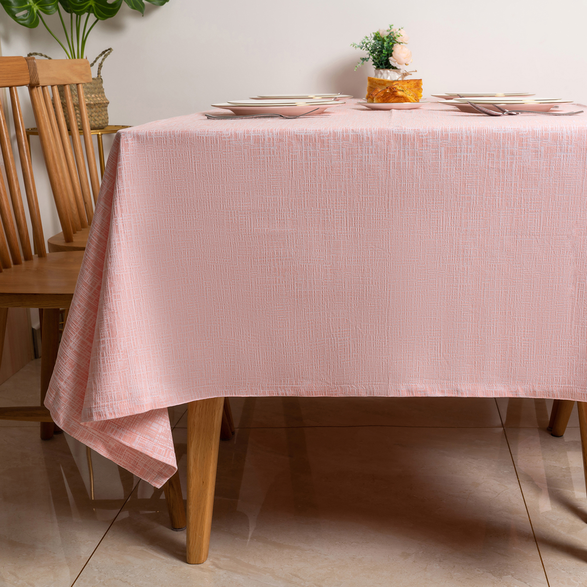 100% Cotton Pink Yarn Dyed Imitation Bamboo Yarn Tablecloth