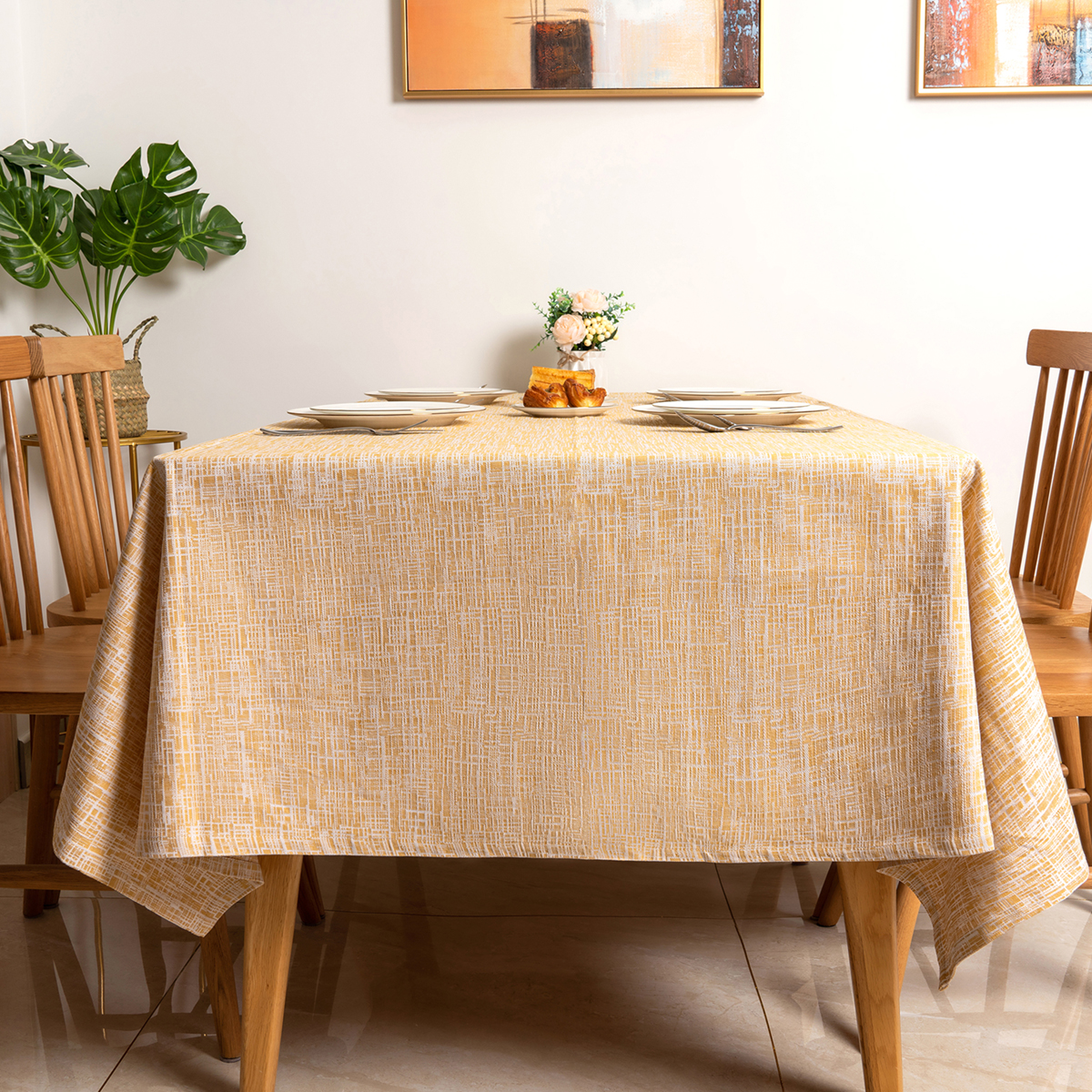 100% Cotton Yellow Yarn Dyed Imitation Bamboo Yarn Tablecloth